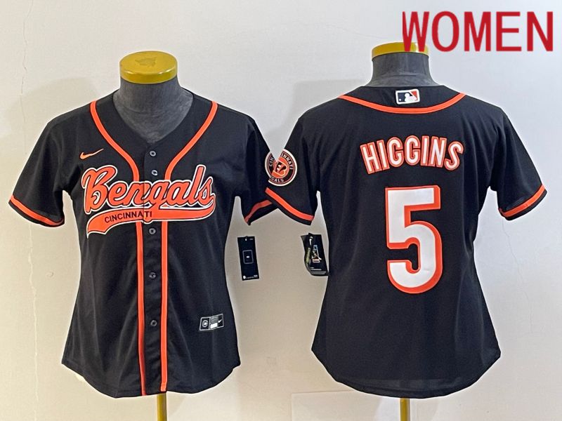 Women Cincinnati Bengals #5 Tee Higgins Black Nike Co branded NFL Jersey->women nfl jersey->Women Jersey
